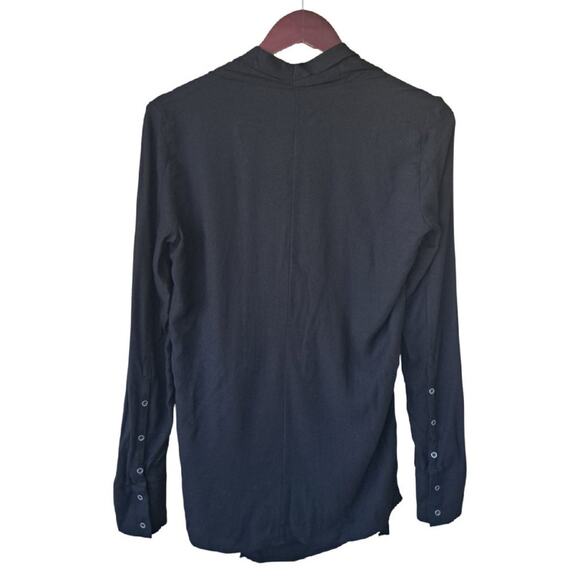 Helmut Lang Morse Long-Sleeve Draped Top in Black Crepe Tunic V-neck - Picture 15 of 15